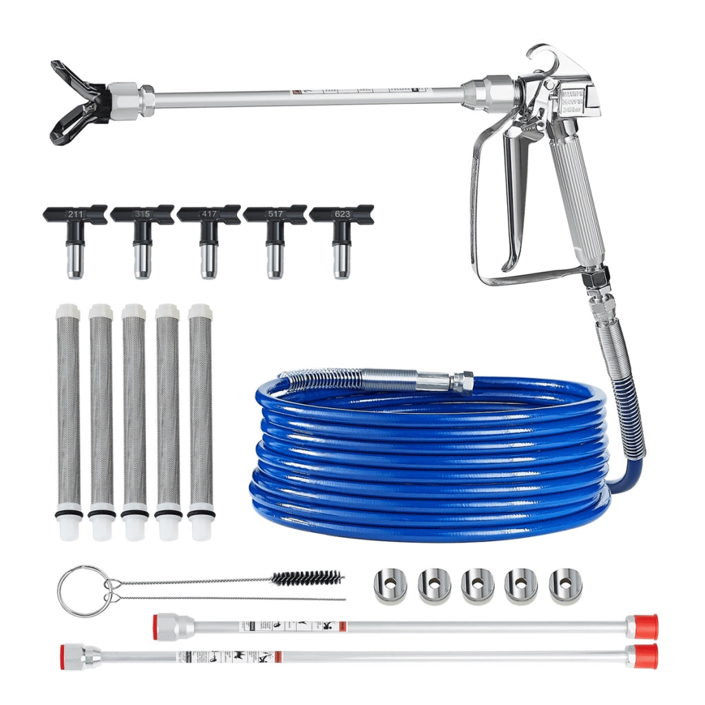 Per Fai da Te Kit Spruzzatore di Vernice Airless ZT-33 ad Alta Pressione 248 Bar con Tubo Flessibile 5 Ugelli e Aste di Prolunga Robusto