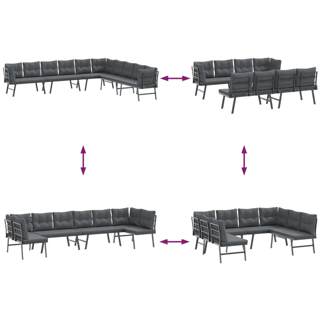 Set Panche Giardino Cuscini 4pz Nere Acciaio Verniciato Polvere 3283713