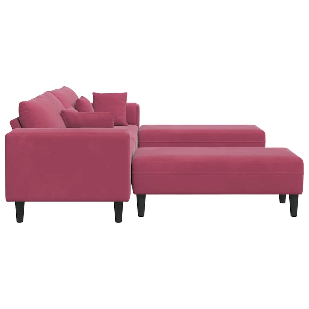 vidaXL Divano in Velluto con cuscino 3 pcs Rosso Vino 208 cm Velluto