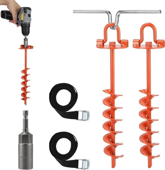 Impianto di ancoraggio per trampolini - Raccordo elastico adattabile - Aiuto per la rotazione - Fissaggio di trampolini e schermi per giardino - Kit da 2 pezzi