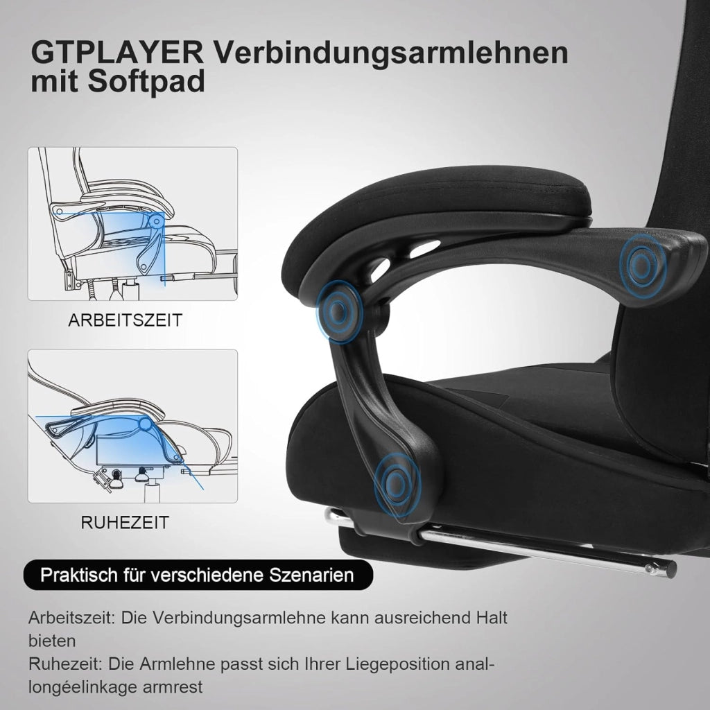 Sedia da ufficio da gaming, in tessuto, ergonomica, con poggiapiedi, poggiatesta lombare, imbottita, sedia girevole