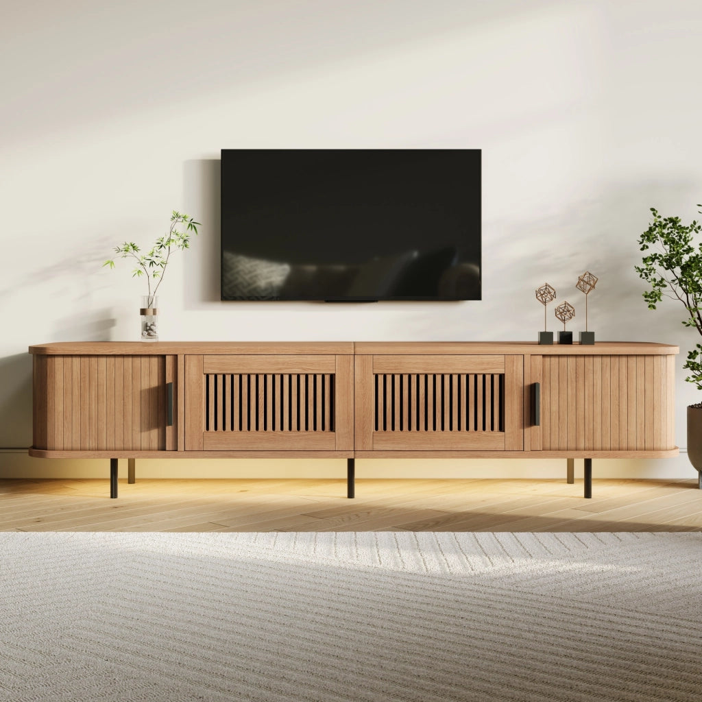 Mobile TV con LED APP 180 cm; angoli arrotondati; in MDF e PB; naturale