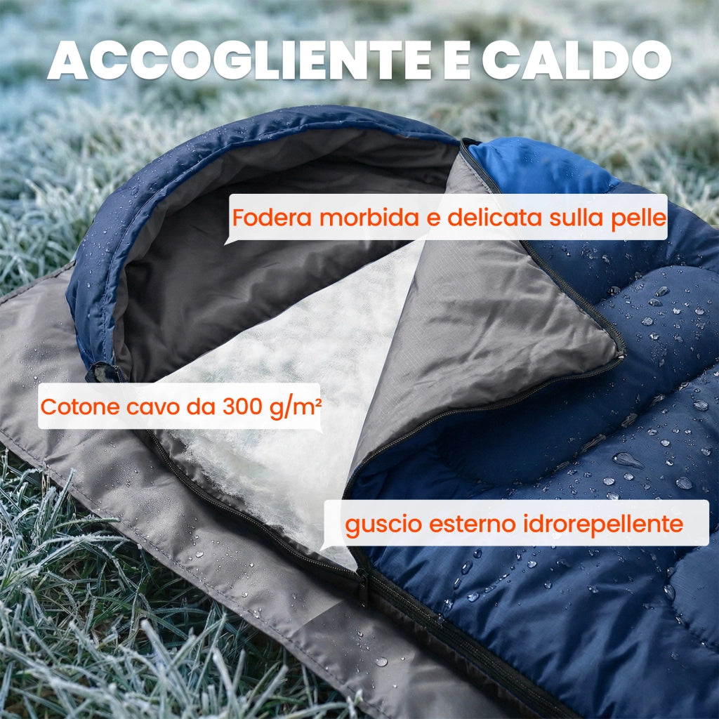 Sacco a Pelo per Adulti. Leggero e Compatto. Blu Navy