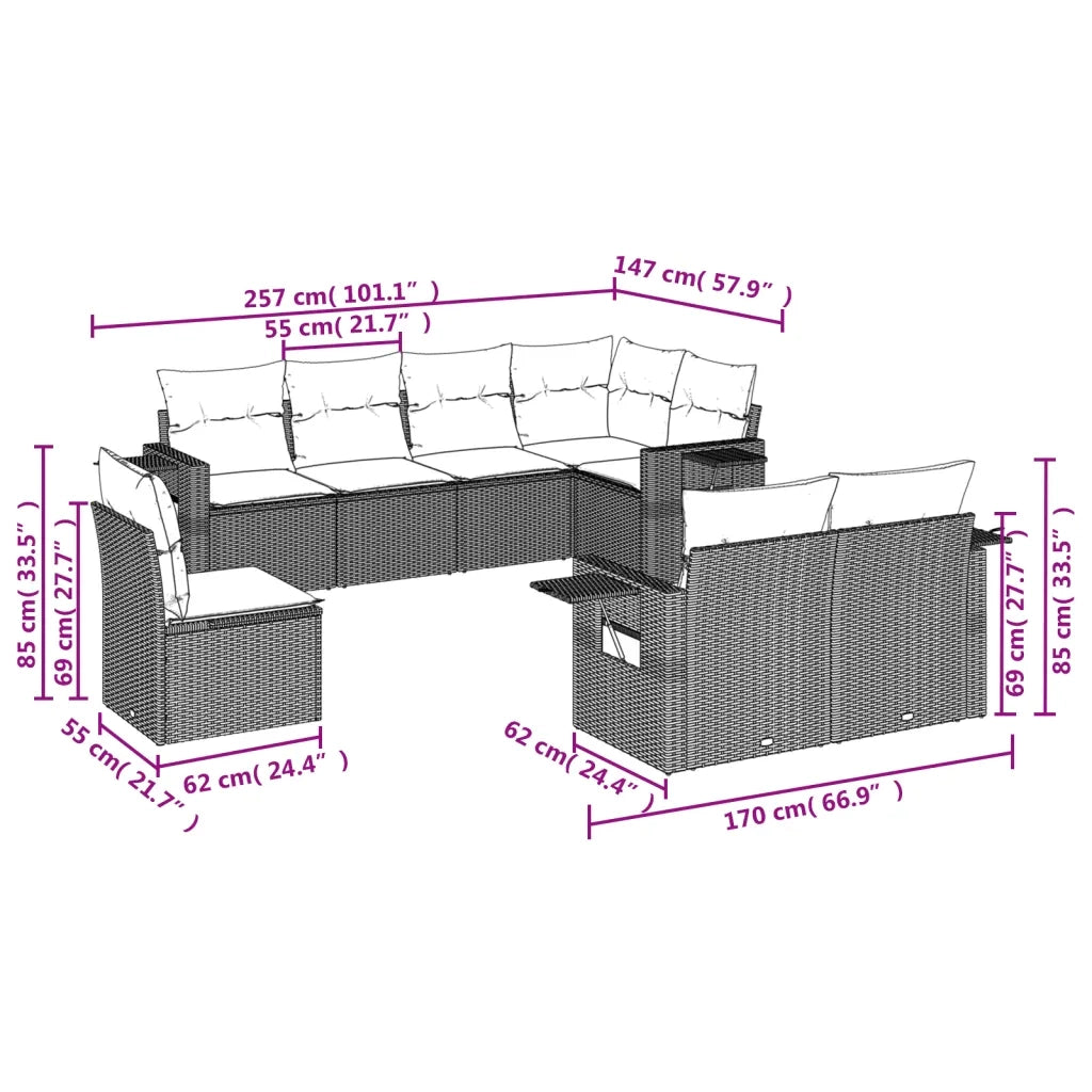 Set Divani da Giardino con Cuscini 8 pz Nero in Polyrattan 3220434