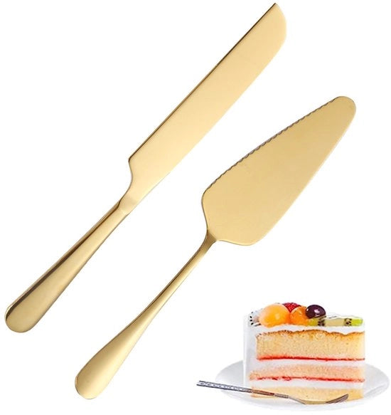 Set di servizio per torta - Set di taglieri - Acciaio inox dorato - 2 pezzi - Per matrimoni e compleanni