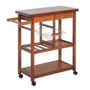 Carrello da Cucina in Legno di Pino ¨C Xylo ¨C Portabottiglie 2 Ripiani 2 Cassetti 84.5x37.2x85cm