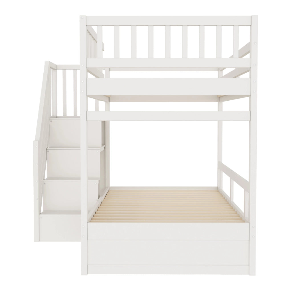 Letto a castello 90x200 cm con scala contenitore e cassetto