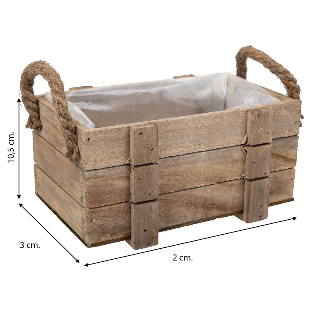 Cesto in legno con manici marroni 22x13x10,5h
