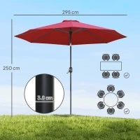 Ombrellone da Giardino 3x2.5 m Inclinabile con Palo Smontabile, in Metallo e Poliestere Rosso Scuro