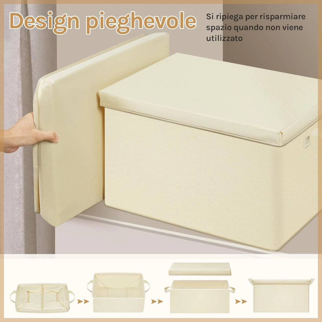 Scatole portaoggetti in Tessuto 6 Pezzi, Contenitori pieghevoli con Coperchio e Maniglie, per Vestiti da Armadio, Crema, 48x36x30cm
