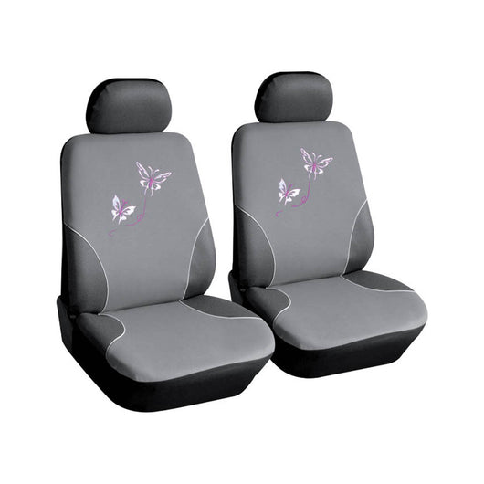 Coppia di Coprisedili Anteriori Universali in Poliestere e Spugna Butterfly Grigi