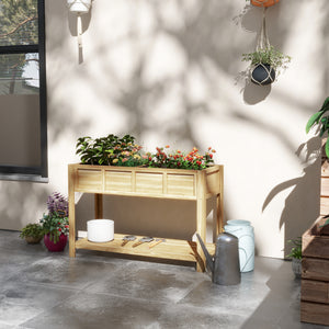 Fioriera Rialzata 115x46x75 cm con Ripiano Inferiore Divisorio Fori di Drenaggio in Legno
