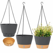 Set da 3 pezzi di vaso per piante appeso, vaso per piante appeso con ciotola rimovibile, ciotola per piante appesa con fori di drenaggio e ganci, manico per piante in plastica grigio-nero