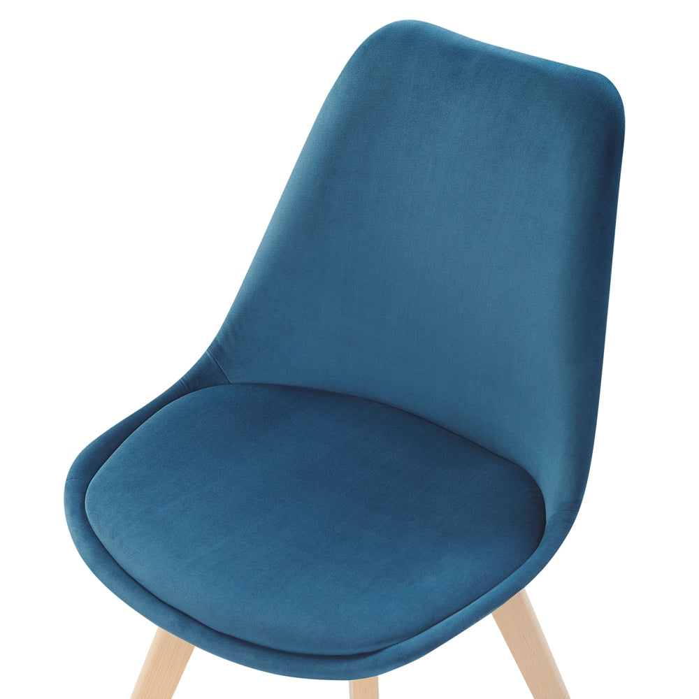 Set di 2 sedie da pranzo con rivestimento in velluto blu Sedile con gambe in legno eleganti dal design moderno