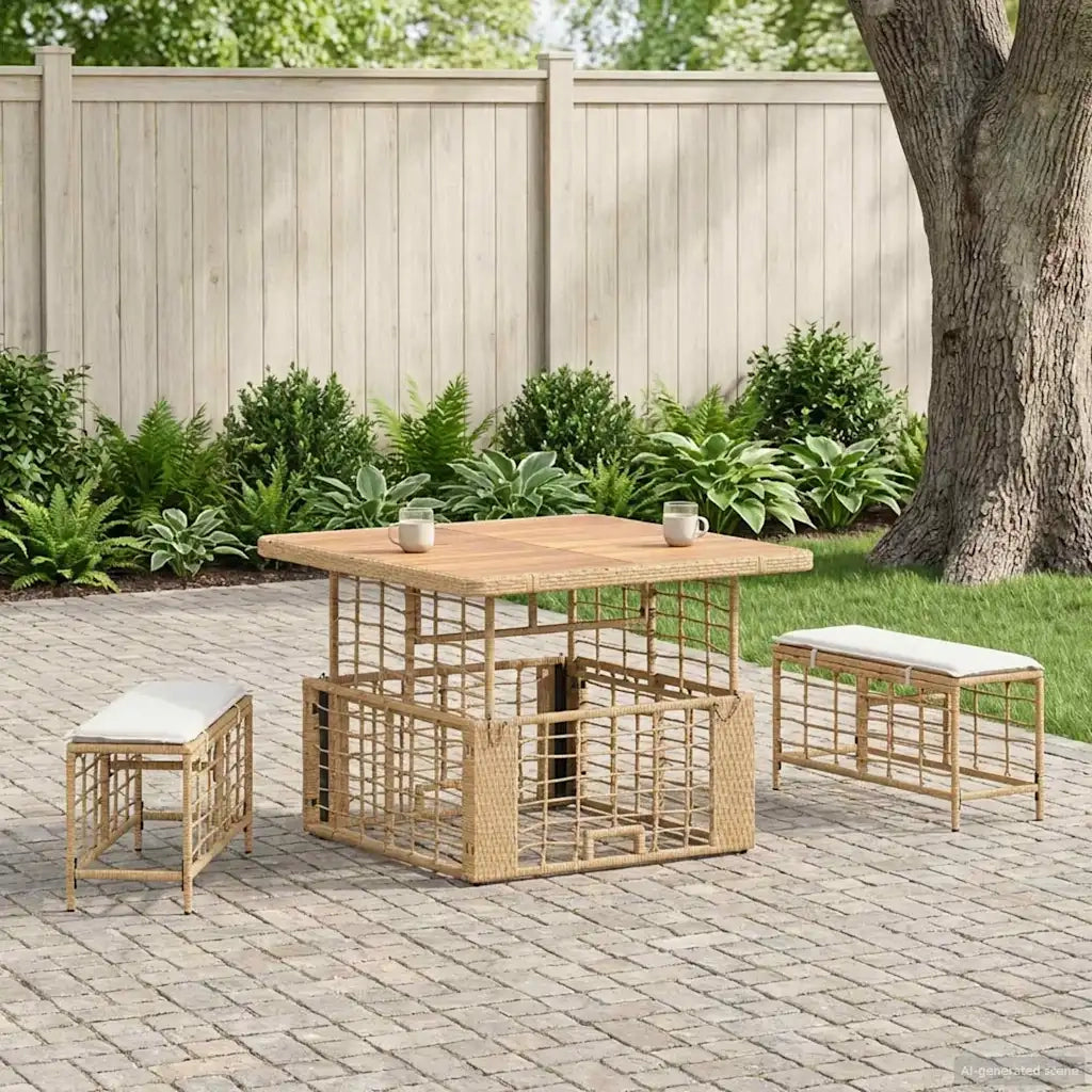Set da Pranzo per Giardino con cuscino 3 pz | Set Salotto da Giardino Naturale e Bianco