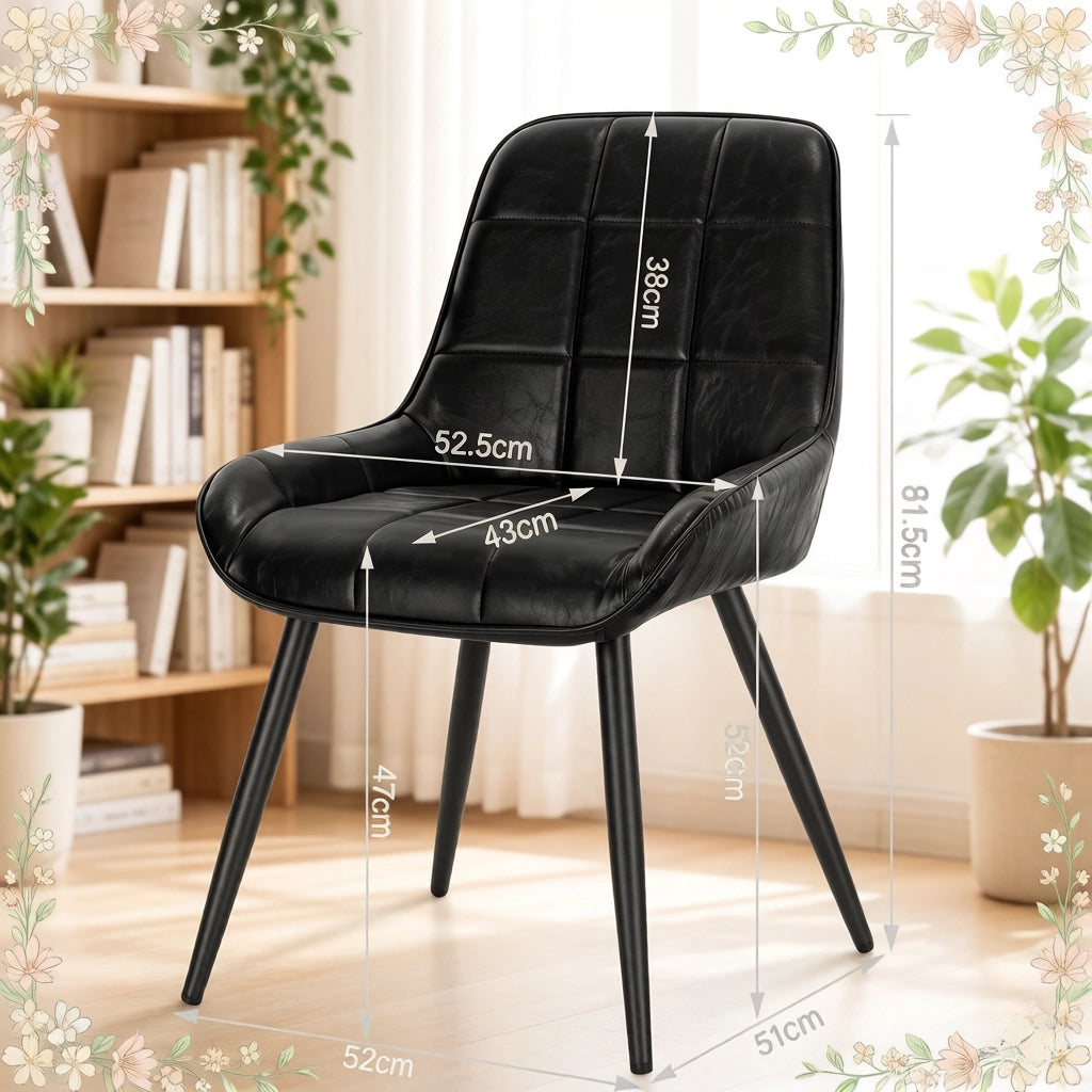 Set di 4 sedie da pranzo nere in pelle sintetica e metallo, sedie imbottite ergonomiche per casa e ufficio
