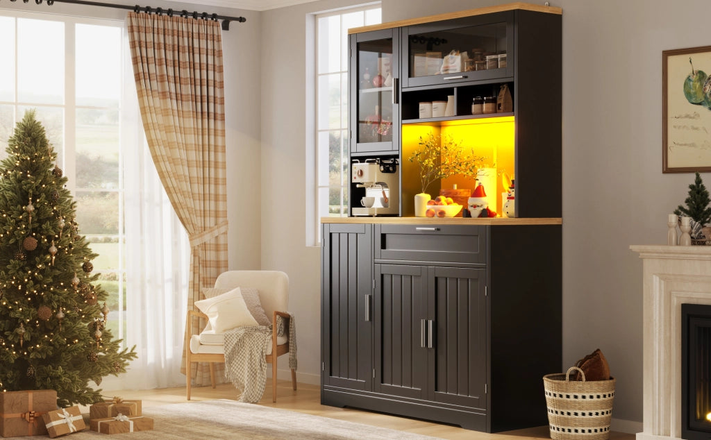 Armadio alto con LED USB e vetrine, 104x40x180 cm, nero