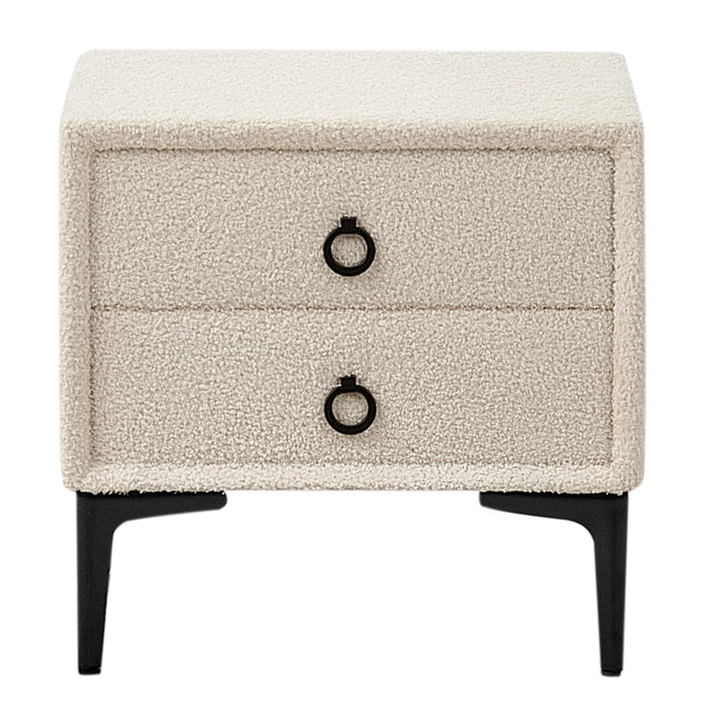 Comodino Boucle bianco sporco gambe in metallo nero con 2 cassetti portaoggetti Comodino
