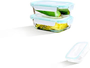 Cassa di Stoccaggio per Cucina, Contenitori di Cibo, Bacinelle di Stoccaggio in Vetro con Set di Coperture, Resistente al Lavastoviglie, Resistente al Microonde e al Congelatore - Imprermeabile, Libero da BPA, 2-Pacchi 640 ML e 1 Spugna per la Pulizia