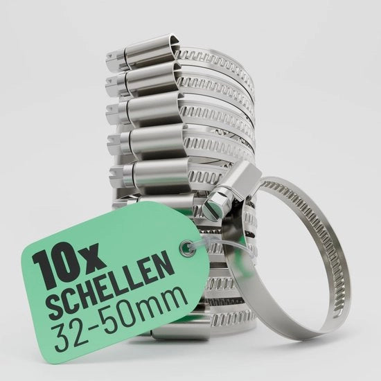 10 Viti per tubi in acciaio inossidabile - 33-57mm - Viti per tubi adattabili - Larghezza di serraggio 9mm - Viti per tubi in acciaio inossidabile - Idonee per piscine, laghi, lavatrici, ecc. - Viti per tubi a vite in acciaio inossidabile