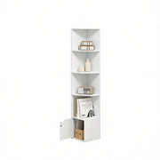 Libreria angolare con 5 ripiani aperti e 1 anta; per studio; 29.5×157.5×29.5 cm; bianca