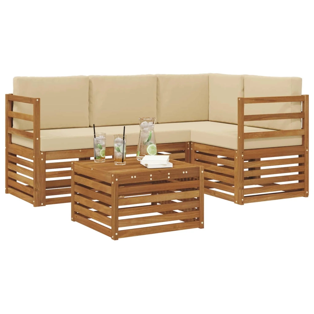 Set di divani da esterno con cuscino 5 pcs Naturale e Beige 3374753
