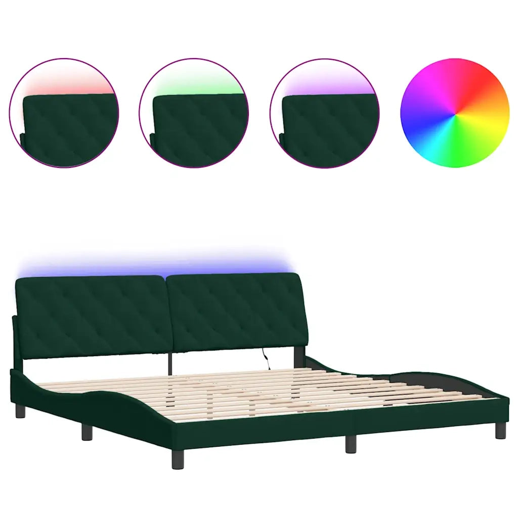 Giroletto con LED senza Materasso-Struttura Letto Verde Scuro 200x200 cm in Velluto