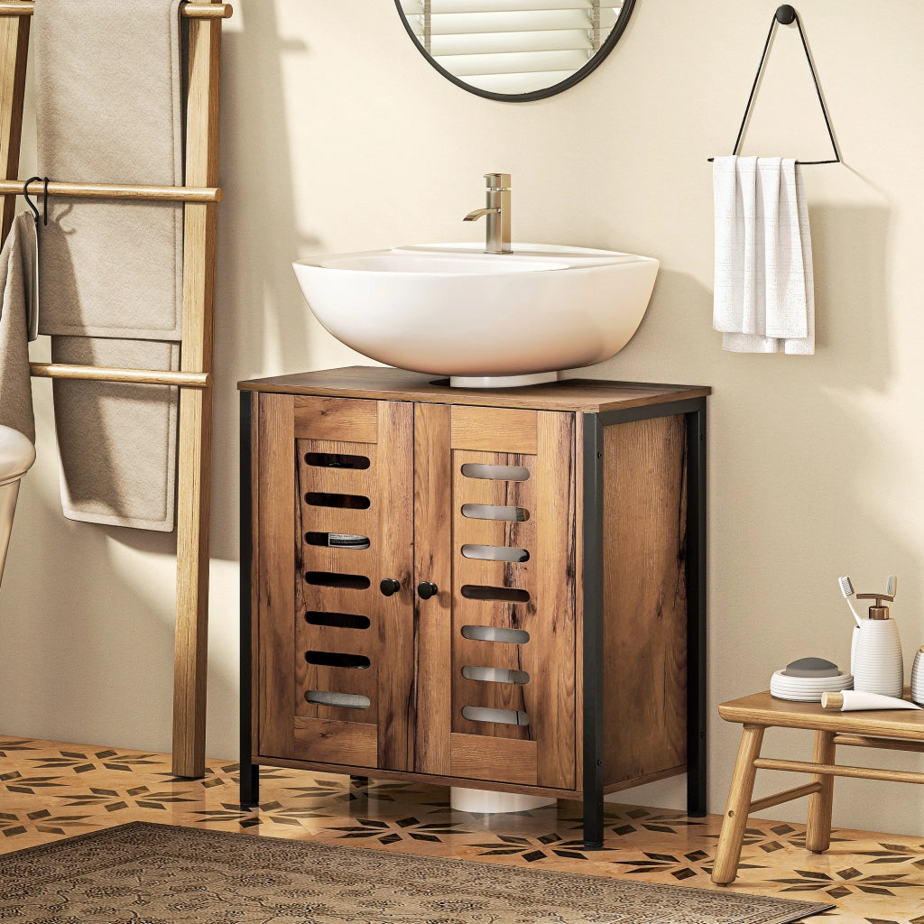 Mobile Sottolavabo con Ante a Lame e Chiusura Magnetica ¨C Zephmum ¨C 60x30x60 cm Marrone R¨²stico