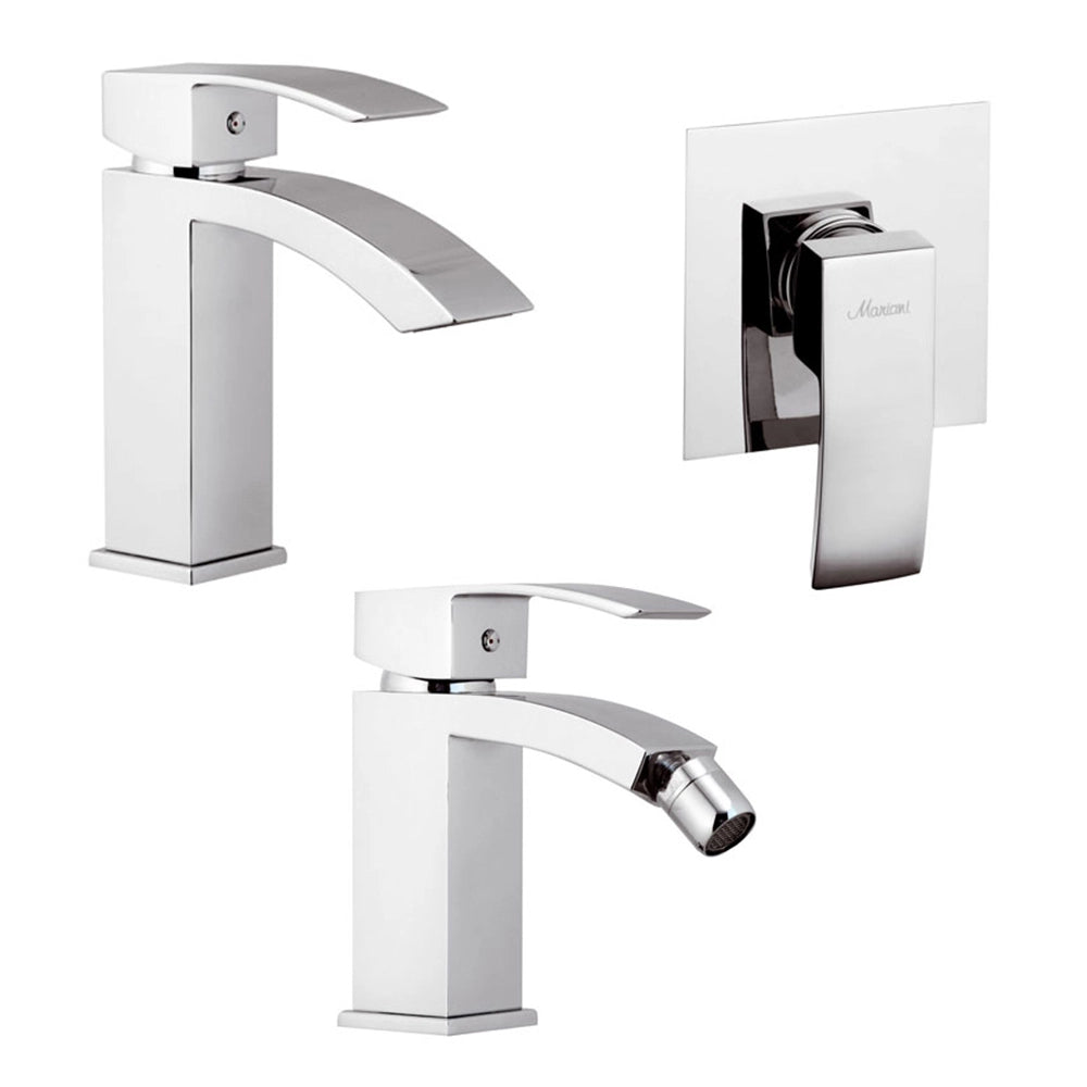 Set miscelatori con doccia a incasso lavabo e bidet in ottone cromato Mariani linea Marte