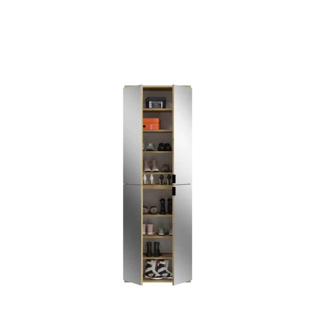 Armadio di stoccaggio BODITE – 12 porte con specchi – Rovere chiaro