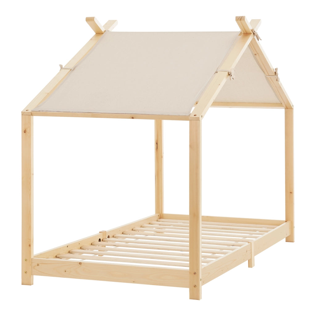 Letto Singolo Brome per Cameretta a Forma di Casetta Zona di Riposo 90x200 cm Legno Naturale [en.casa]