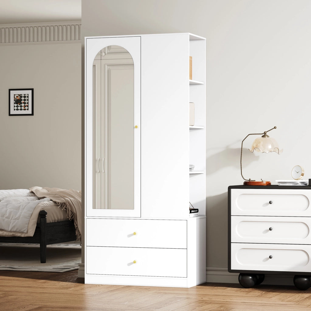 Armadio con specchio e cassetti, bianco, 180 x 80 x 40 cm