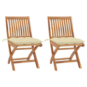 Sedie da Giardino 2 pz Cuscini Bianco Crema in Massello di Teak cod mxl 74614