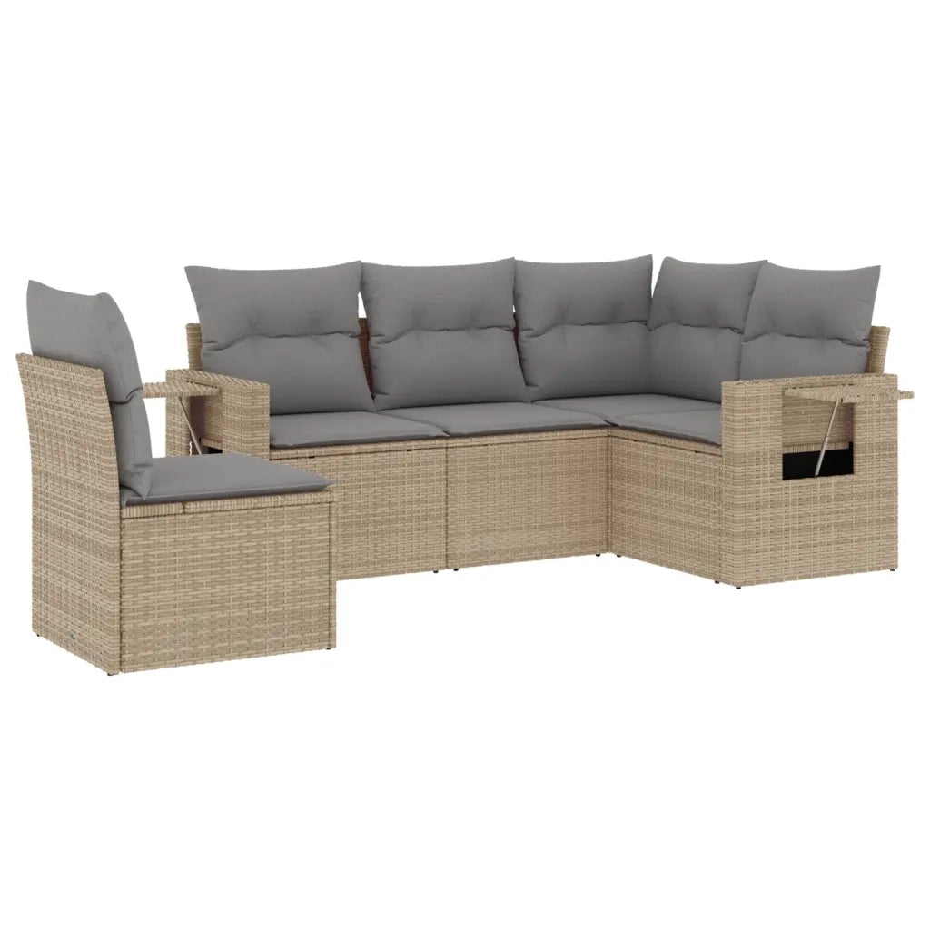 Set Divano da Giardino 5 pz con Cuscini Beige in Polyrattan 3252506