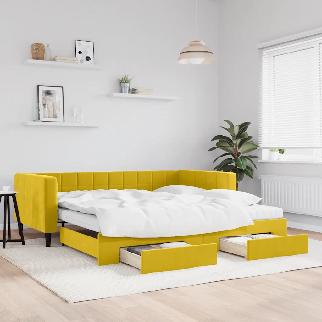 Divano Letto Estraibile con Cassetti Giallo 100x200cm Velluto 3196775