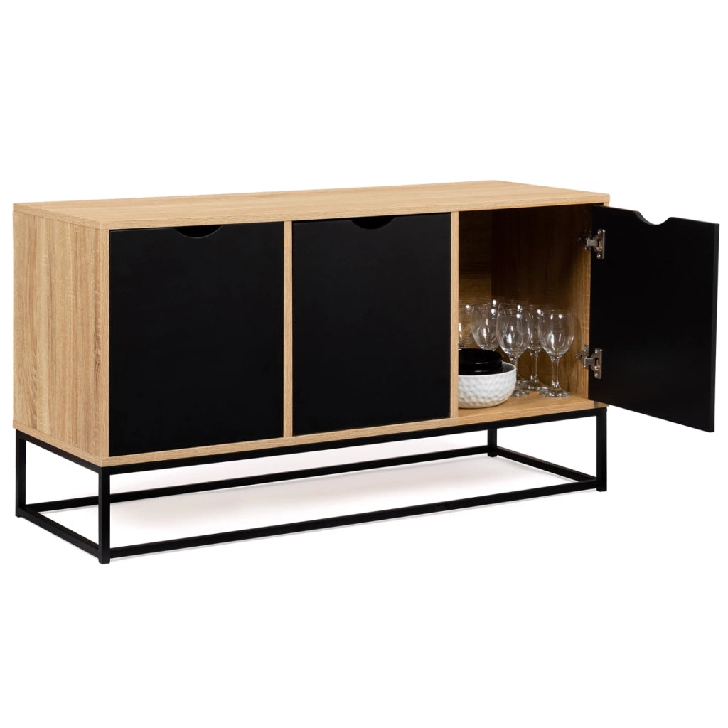 IDMarket - Credenza bassa a 3 ante, nera, design industriale BOSTON
