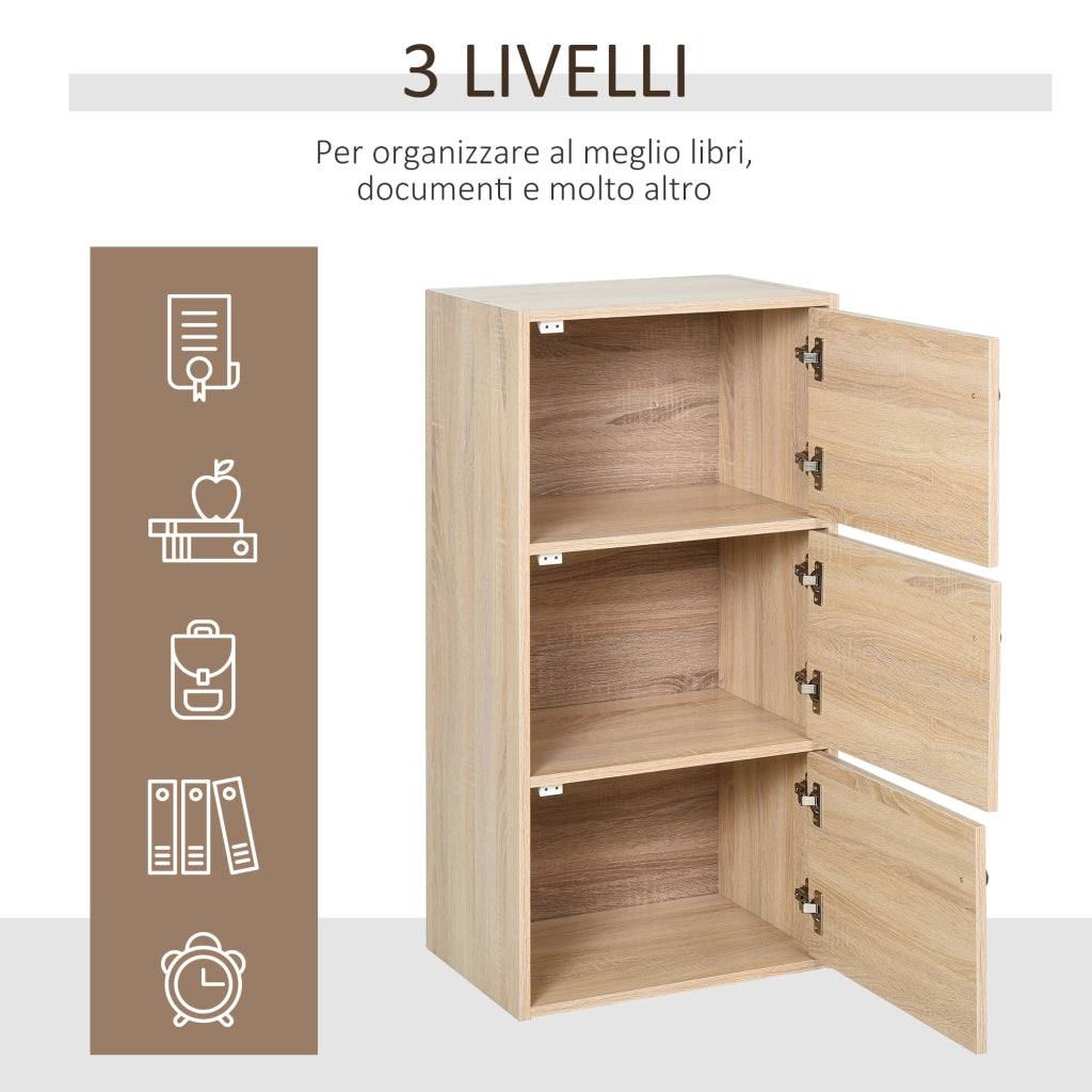 Cassettiera con 3 Antine e 3 Ripiani in Legno ¨C zephmum ¨C Bianco 48x34x100cm