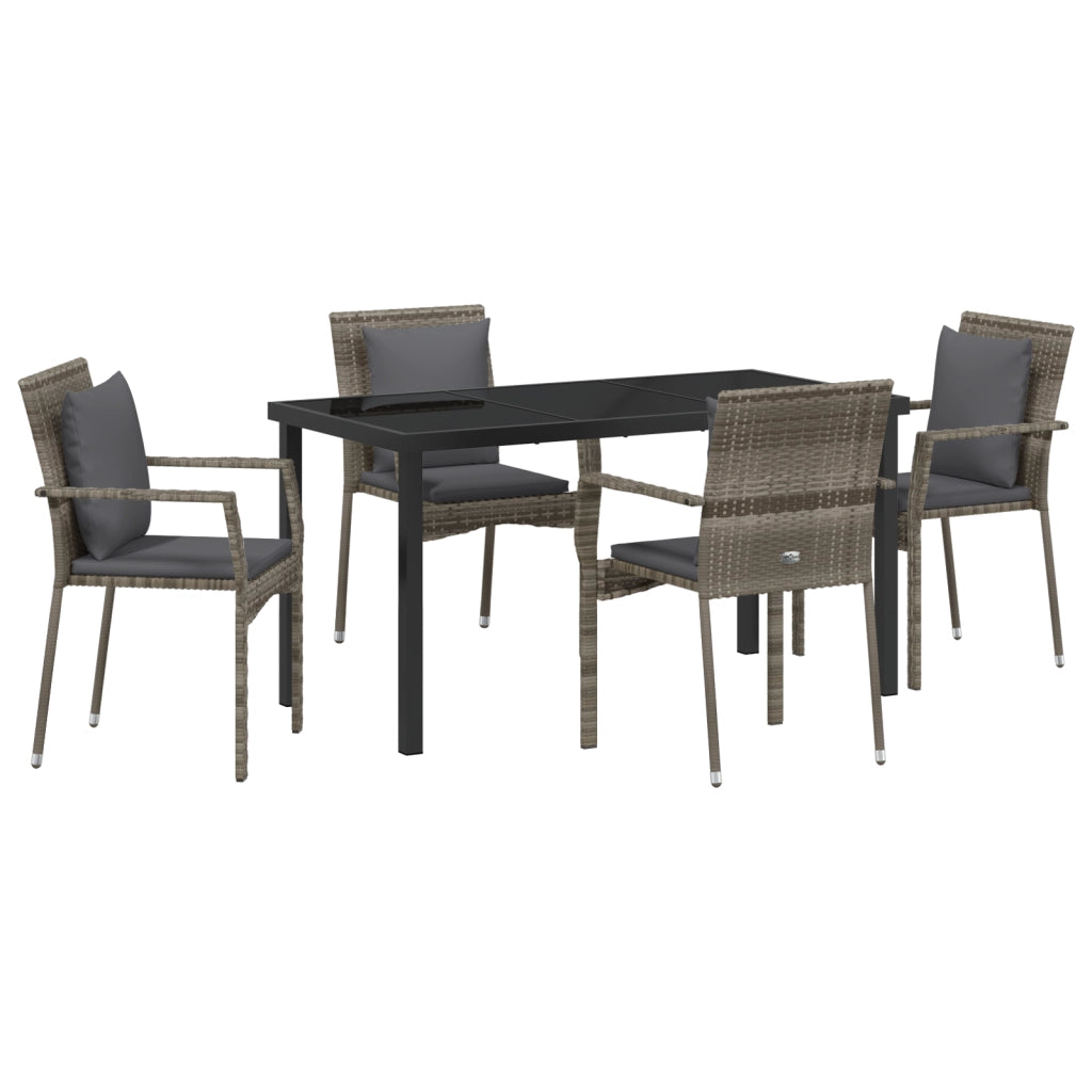 Set da Pranzo da Giardino da 5 Pezzi con Cuscini Grigio Polyrattan