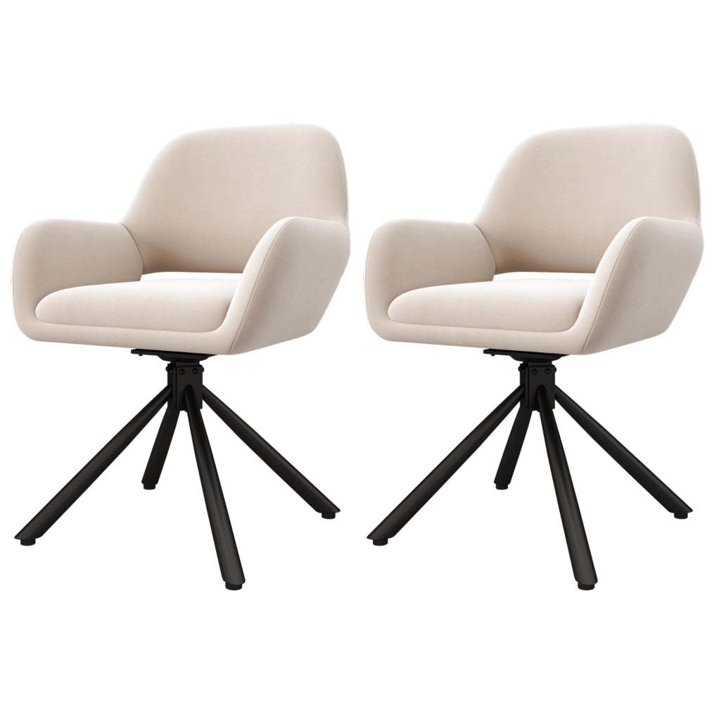 Set da 2 sedie da pranzo girevoli in velluto beige con braccioli; 68x65x51 cm