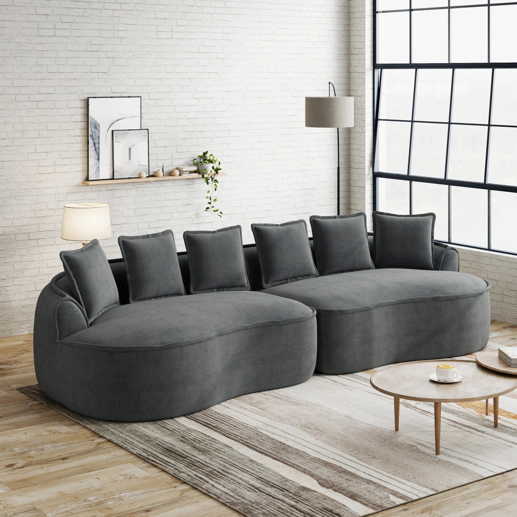 Divano modulare a 4 posti in ciniglia senza montaggio con chaise longue e seduta profonda per soggiorno grigio