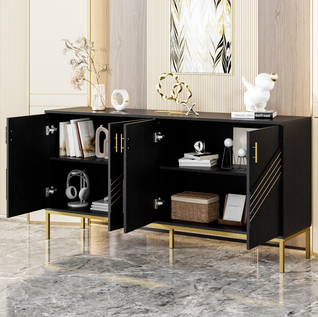 Credenza a 4 ante nera con ripiani regolabili, 160 cm