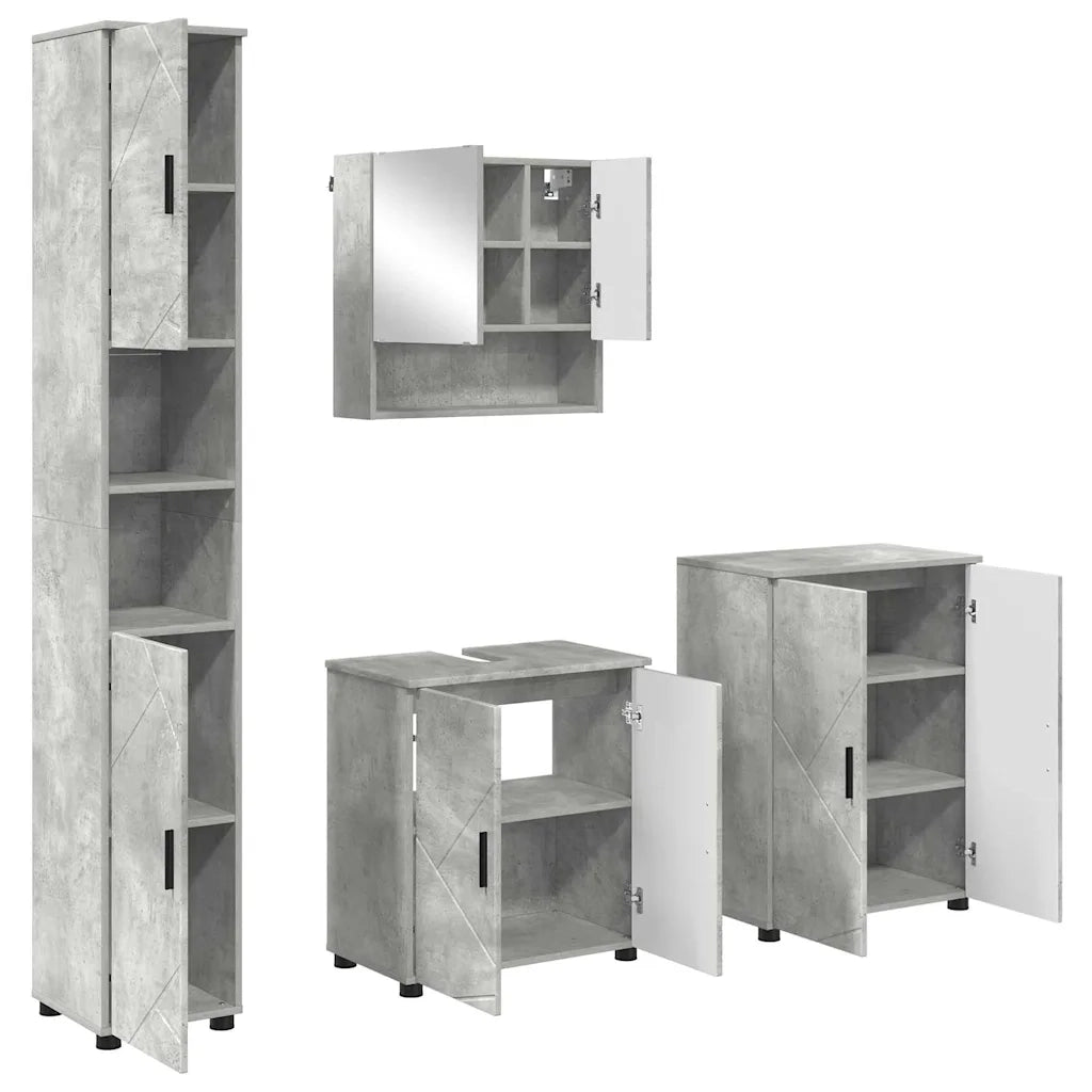 Set di mobili per il bagno con porta 4 pcs Grigio cemento