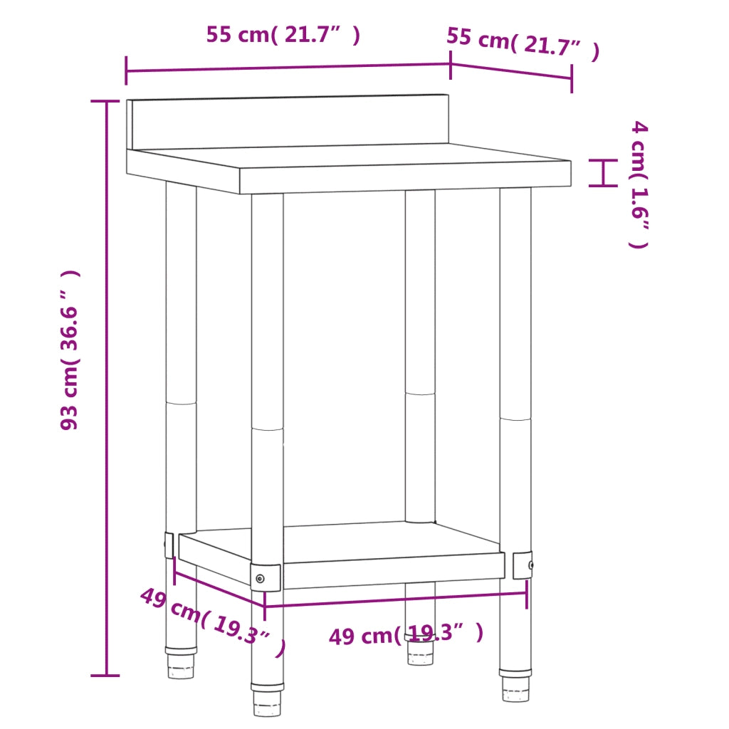 Tavolo Lavoro da Cucina con Paraschizzi 55x55x93cm Acciaio Inox CFW2217161