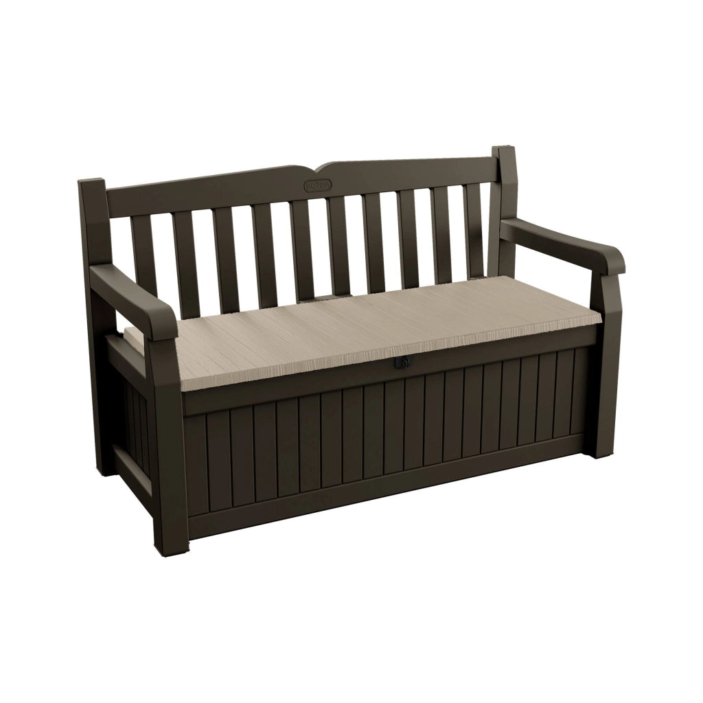 Cassapanca outdoor Chestermere, Baule da giardino, Contenitore da esterno, Panchina contenitore da esterno, 140x60 h84 cm, Marrone e Beige