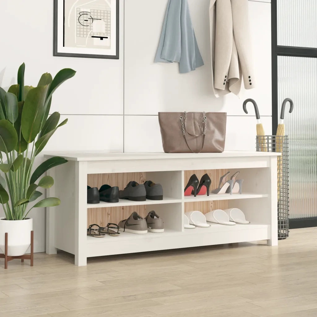 Scarpiera-Scaffale per scarpe Bianca 110x38x45,5 cm in Legno Massello di Pino 729157