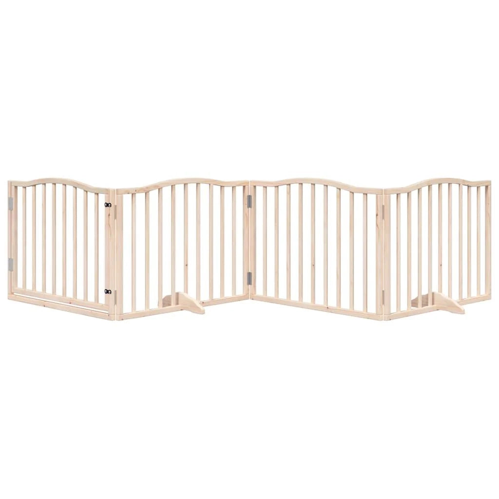 Cancelletto di sicurezza per cani con porta in legno di pioppo marrone a 4 pannelli 02_0023294
