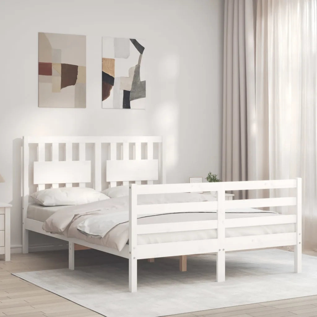 Giroletto con Testiera-Struttura Letto con testiera Bianco 140x200 cm in Legno Massello 220717