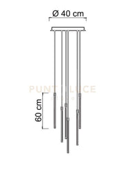 ELIA/6D N Lampadario a sospensione a led 42W SDD 2800 - 5000  max 2940lm dimmerabile base tonda nero opaco 6 luci