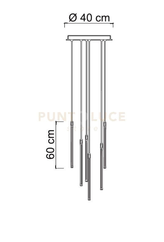 ELIA/6D N Lampadario a sospensione a led 42W SDD 2800 - 5000  max 2940lm dimmerabile base tonda nero opaco 6 luci