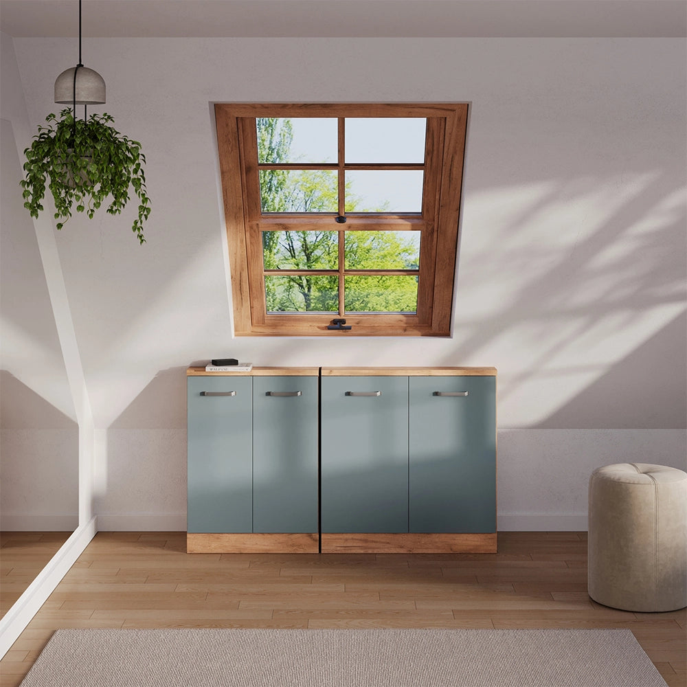 Mobile sottotetto Rion Grigio-blu/Rovere dorato con 2 porte Vicco